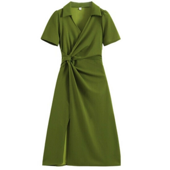 Hot selling waist A-line dress [fruit green] [M-4XL size] (please contact customer service to confirm the delivery size after placing the order)