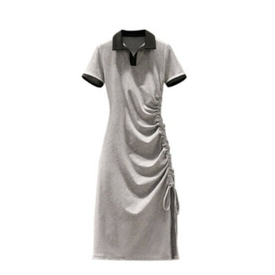 Hot selling drawstring waist dress [grey] [S-4XL size] (please contact customer service to confirm the delivery size after placing the order)
