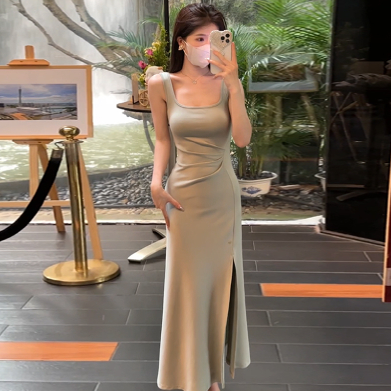 Hot selling sleeveless vest dress (green size S-XL) (please contact customer service to confirm the delivery size after placing the order)
