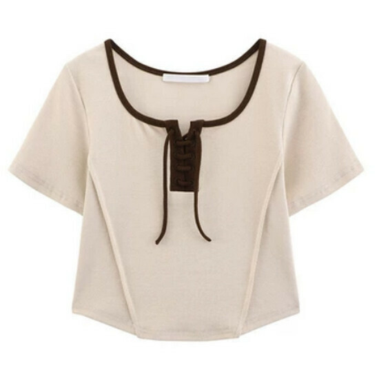 Hot selling short right shoulder short sleeve T-shirt [Apricot] [M-2XL size] (please contact customer service to confirm the delivery size after placing the order)