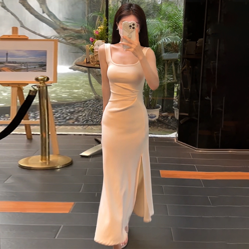Hot selling sleeveless vest dress (Apricot size S-XL) (please contact customer service to confirm the delivery size after placing the order)
