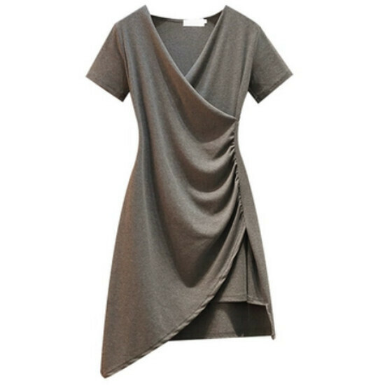 Hot selling waist V-neck dress [grey] [S-4XL size] (please contact customer service to confirm the delivery size after placing the order)