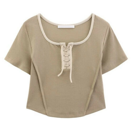 Hot selling short right shoulder short sleeve T-shirt [khaki] [M-2XL size] (please contact customer service to confirm the delivery size after placing the order)