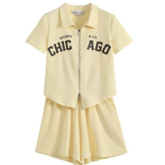 Hot selling polo collar T-shirt + shorts suit [Apricot color] [L-4XL size] (please contact customer service to confirm the delivery size after placing the order)