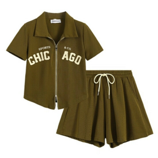 Hot selling polo collar T-shirt + shorts set [mustard green] [size L-4XL] (please contact customer service to confirm the delivery size after placing the order)