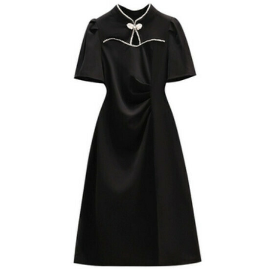 Hot selling improved cheongsam dress [black] [M-4XL size] (please contact customer service to confirm the delivery size after placing the order)