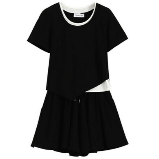 Hot selling fake two-piece T-shirt + shorts set [Black] [M-4XL size] (please contact customer service to confirm the delivery size after placing the order)