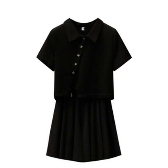 Hot selling polo collar T-shirt + shorts suit [Black] [L-4XL size] (please contact customer service to confirm the delivery size after placing the order)