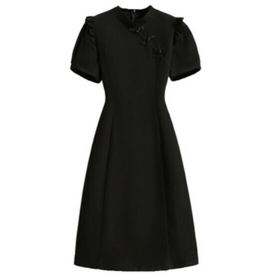Hot selling improved cheongsam dress [black] [M-4XL size] (please contact customer service to confirm the delivery size after placing the order)