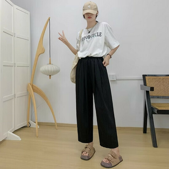 Hot selling cotton and linen wide-leg pants [black] [S-XL size] (please contact customer service to confirm the delivery size after placing the order)
