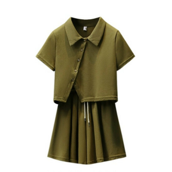 Hot Selling Polo Neck T-Shirt + Shorts Set [Military Green] [L-4XL Size] (Please contact customer service to confirm the delivery size after placing the order)