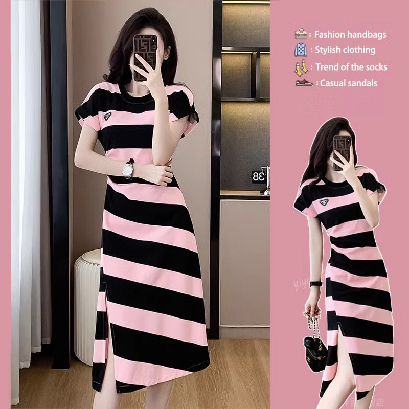 Hot selling striped dress (pink and black sizes S-XXL) (please contact customer service to confirm the delivery size after placing the order)