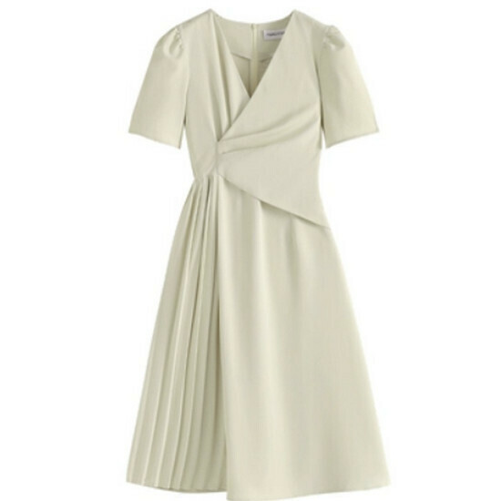 Hot selling pleated waist dress [Apricot color] [L-4XL size] (please contact customer service to confirm the delivery size after placing the order)