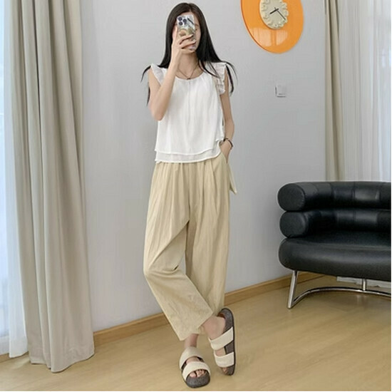Hot selling cotton and linen wide-leg pants [khaki] [S-XL] (please contact customer service to confirm the delivery size after placing the order)