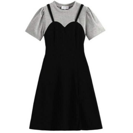Hot selling fake two-piece dress [Black (short style)] [M-4XL size] (please contact customer service to confirm the delivery size after placing the order)