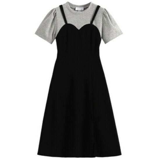 Hot selling fake two-piece dress [black (long)] [M-4XL] (please contact customer service to confirm the delivery size after placing the order)