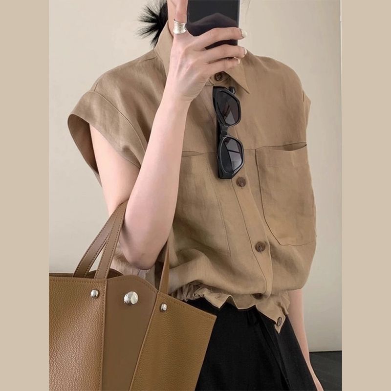 Hot selling Xiaofei sleeve short-sleeved shirt (Coffee color S-XL) (please contact customer service to confirm the delivery size after placing the order)