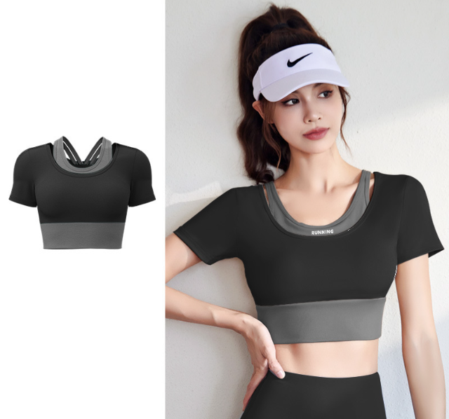 Yoga clothes color-blocked fake two pieces (star black) S-XXL contact customer service to confirm the shipping size after placing an order