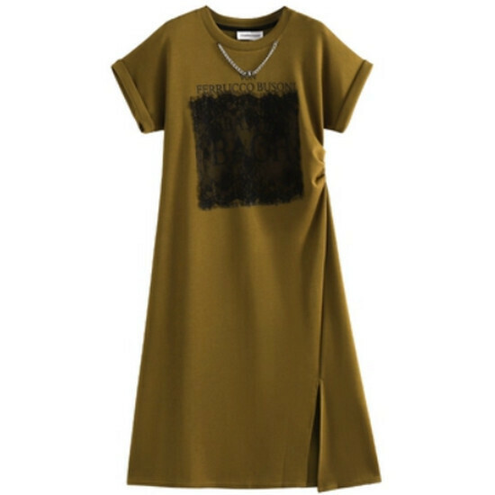 Hot selling loose slit dress [Camel] [M-4XL size] (please contact customer service to confirm the delivery size after placing the order)