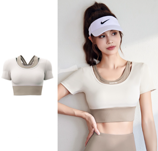 Yoga clothes color-blocked fake two pieces (ivory) S-XXL contact customer service to confirm the shipping size after placing an order