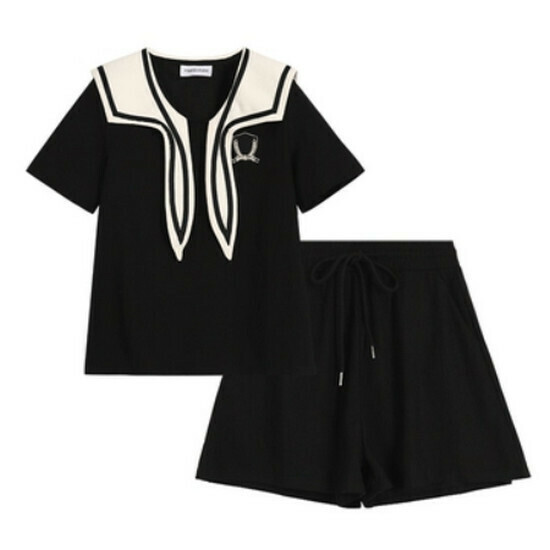 Hot selling short-sleeved T-shirt + shorts set [Black] [L-4XL size] (please contact customer service to confirm the delivery size after placing the order)