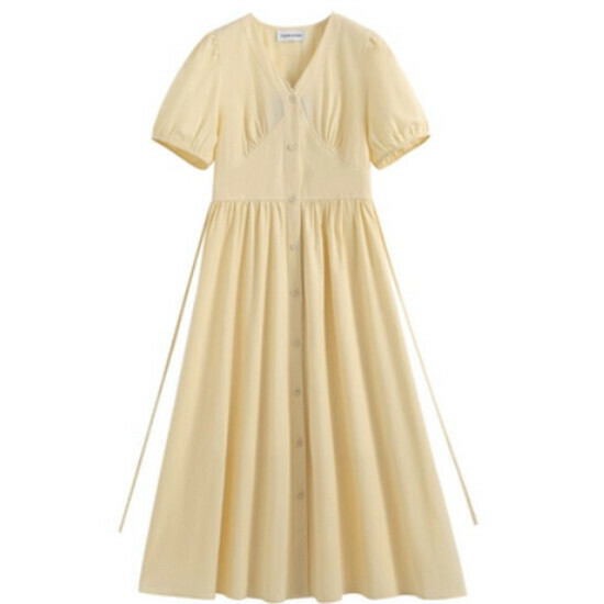 Hot selling waist V-neck dress [Apricot] [S-2XL size] (please contact customer service to confirm the delivery size after placing the order)
