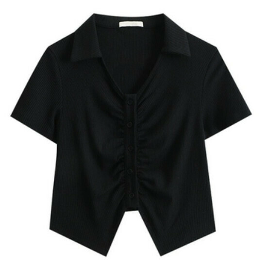 Hot selling navel-baring short-sleeved T-shirt [Black] [M-3XL size] (please contact customer service to confirm the delivery size after placing the order)