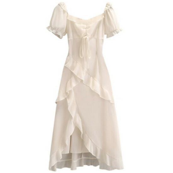 Hot selling ruffled irregular dress [white] [L-4XL size] (please contact customer service to confirm the delivery size after placing the order)