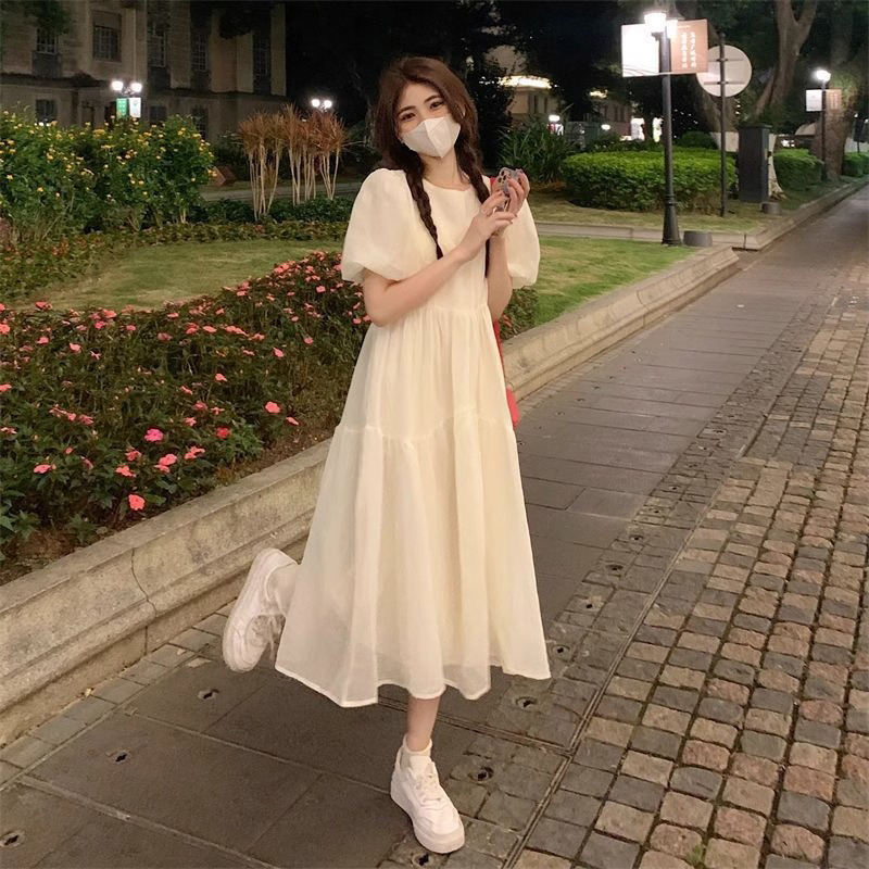 Hot selling puff sleeve dress (white size S-XXL) (please contact customer service to confirm the delivery size after placing the order)
