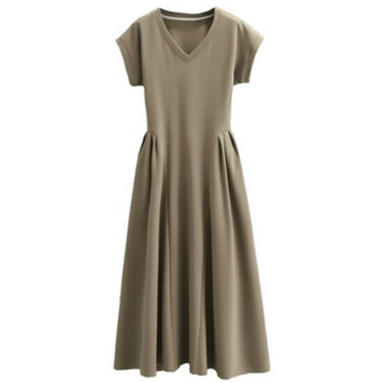 Hot selling V-neck dress [light coffee color] [M-4XL size] (please contact customer service to confirm the delivery size after placing the order)