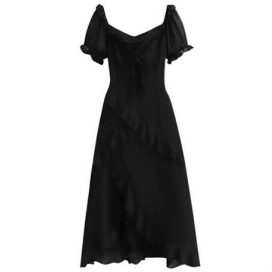 Hot selling ruffled irregular dress [black] [L-4XL size] (please contact customer service to confirm the delivery size after placing the order)