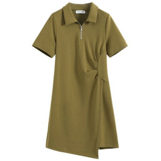 Hot selling Polo collar dress [Coffee color (short style)] [L-4XL size] (please contact customer service to confirm the delivery size after placing the order)