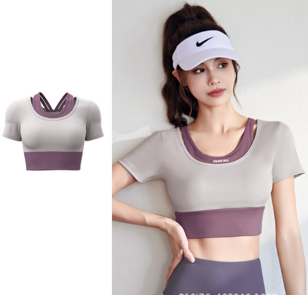 Yoga clothes color-blocked fake two pieces (milk skin purple) S-XXL contact customer service to confirm the delivery size after placing an order