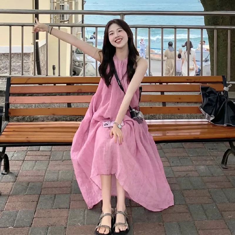 Hot selling halterneck dress (pink sizes S-XL) (please contact customer service to confirm the delivery size after placing the order)