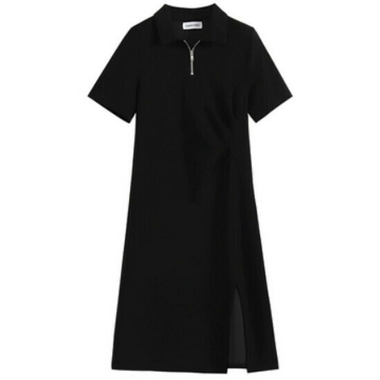 Hot Selling Polo Collar Dress [Black (Long Style)] [L-4XL Size] (Please contact customer service to confirm the delivery size after placing the order)