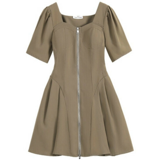 Hot seller collar dress [khaki] [L-4XL size] (please contact customer service to confirm the delivery size after placing the order)