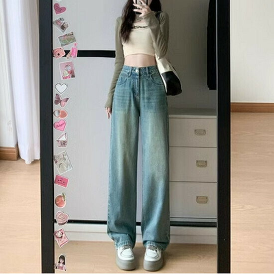 熱賣闊腿牛仔褲【復古淺藍】【S-XL碼】（下單後請聯絡客服確認發貨尺碼）