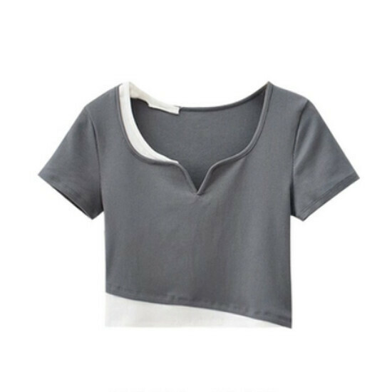 Hot selling fake two-piece short-sleeved T-shirt [grey] [S-XL size] (please contact customer service to confirm the delivery size after placing the order)