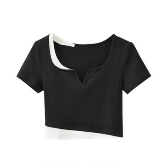 Hot selling fake two-piece short-sleeved T-shirt [Black] [S-XL size] (please contact customer service to confirm the delivery size after placing the order)