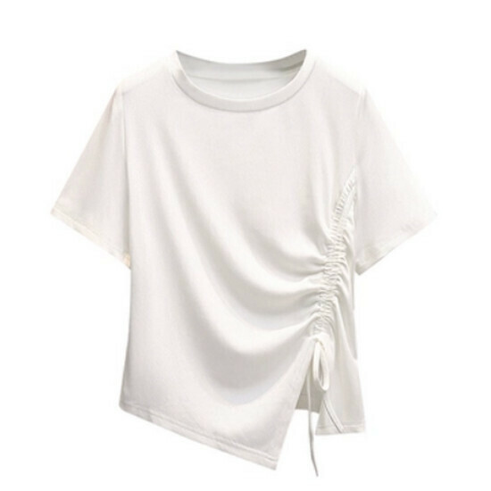 Hot selling drawstring short-sleeved T-shirt [White] [L-4XL size] (please contact customer service to confirm the delivery size after placing the order)