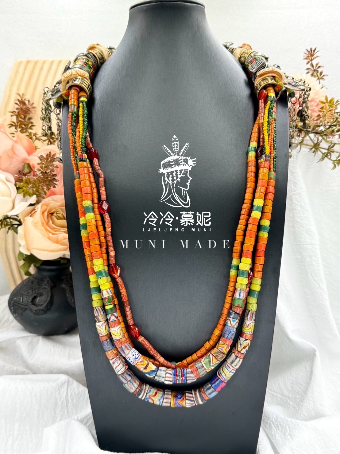 Muni-No.35傳統花珠四條式戒指串長鍊85cm