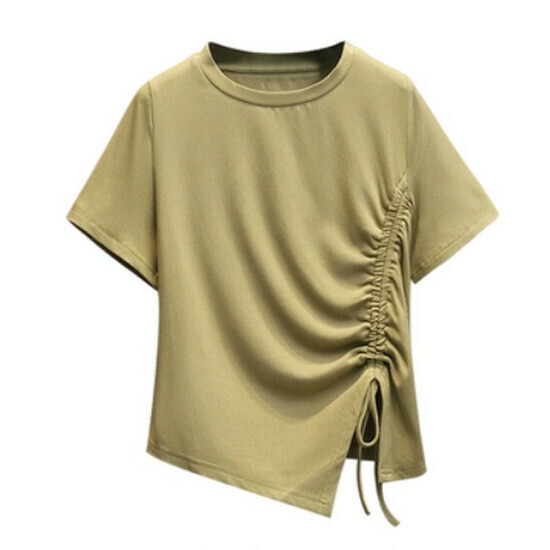 Hot selling drawstring short-sleeved T-shirt [yellow] [L-4XL size] (please contact customer service to confirm the delivery size after placing the order)