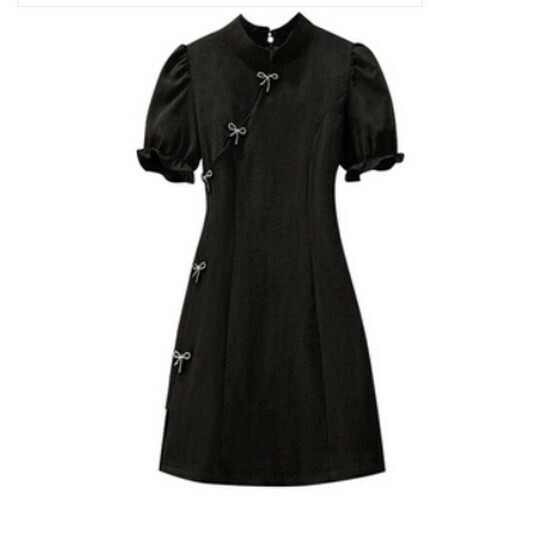 Hot selling improved cheongsam dress [black] [M-4XL size] (please contact customer service to confirm the delivery size after placing the order)