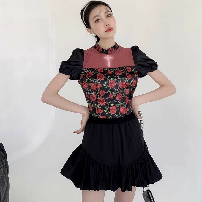 Hot selling spliced ​​bubble bud skirt (black) (S-L size) (contact customer service after placing the order to confirm the delivery size)