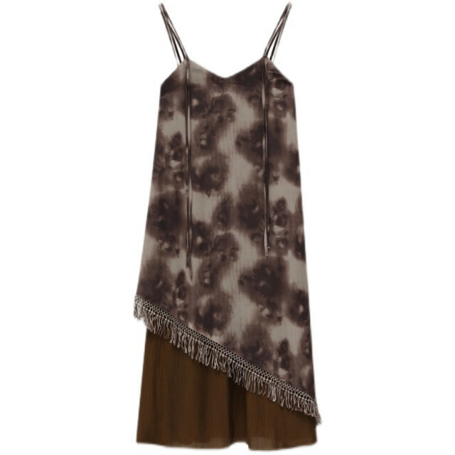 Hot selling irregular tassel printed dress (picture color) (S-L size) (contact customer service after placing the order to confirm the delivery size)