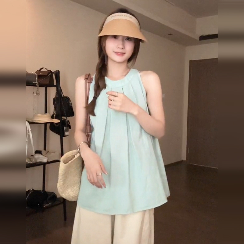 Hot selling sleeveless off-shoulder vest (light blue S-L) (please contact customer service to confirm the delivery size after placing the order)