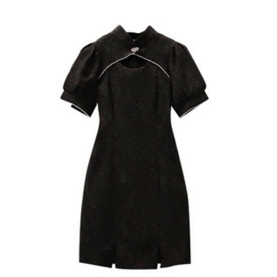 Hot selling improved cheongsam dress [black] [M-4XL size] (please contact customer service to confirm the delivery size after placing the order)