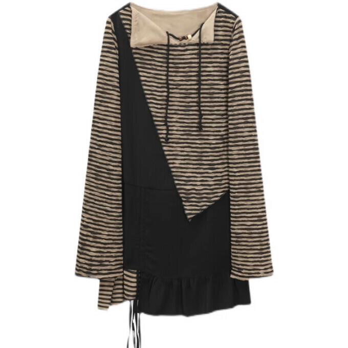 Hot selling yellow and black striped long-sleeved dress (picture color) (S/M size) (contact customer service after placing the order to confirm the delivery size)