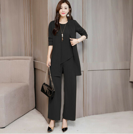 Fashionable three-piece set [black] (size: M-4XL) (contact customer service to confirm the shipping size after placing the order)