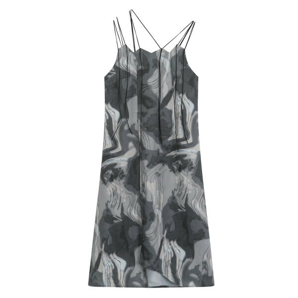 Hot selling mountain ink Chinese style suspender skirt (grey) (S-L size) (contact customer service after placing the order to confirm the delivery size)